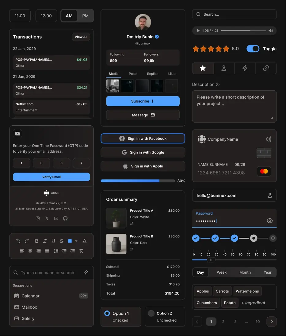 Figma components from Frames X UI Kit